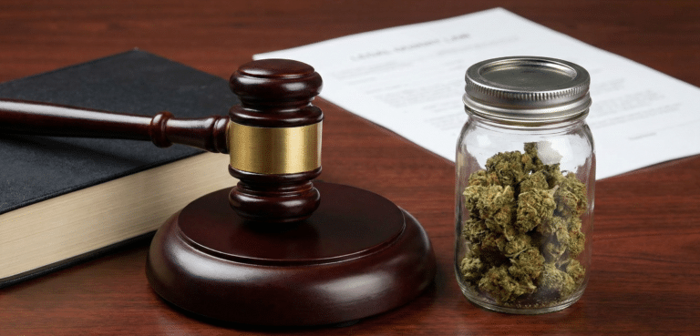 A display of federally compliant wholesale THCA flower in a smoke shop setting, showcasing legal products for buyers.